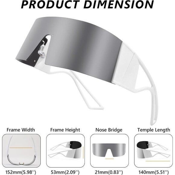 Oversized Flat Top Wrap Sunglasses Unisex Fashion Shades Tech Look main image 5